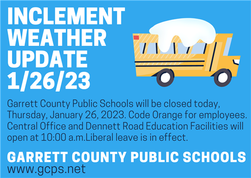 Infographic highlighting school closure due to inclement weather as detailed in story.